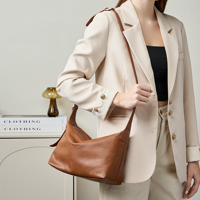 Layer Vegetable Tanning Leather Underarm Commuter Tote Bags