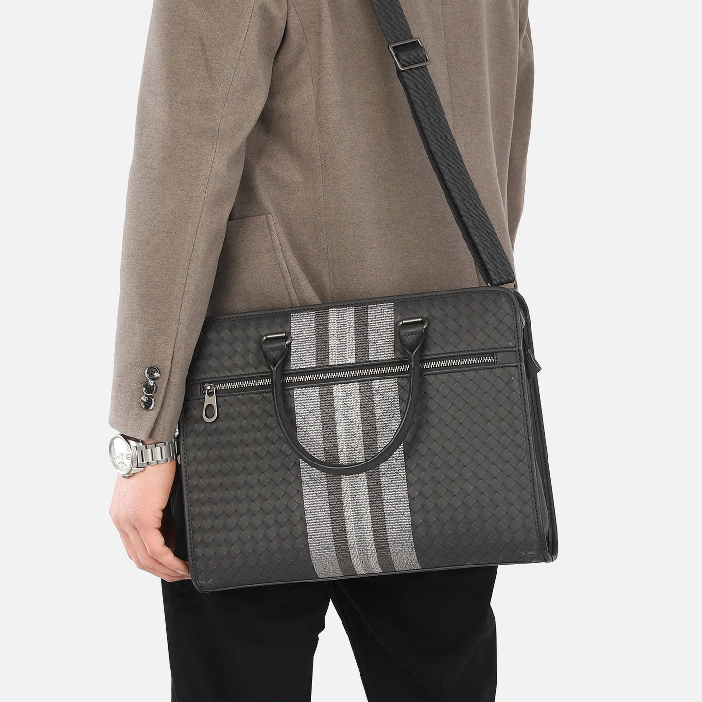 Men's Weaving Waxed Cowhide Portable Business Fashion Men's Shoulder Bags