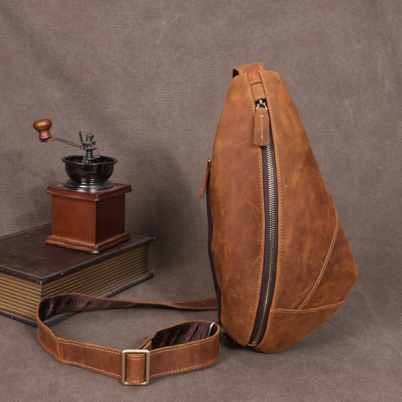 Men's Fashion Leather Crazy Horse Cowhide Commute Men's Chest Bags