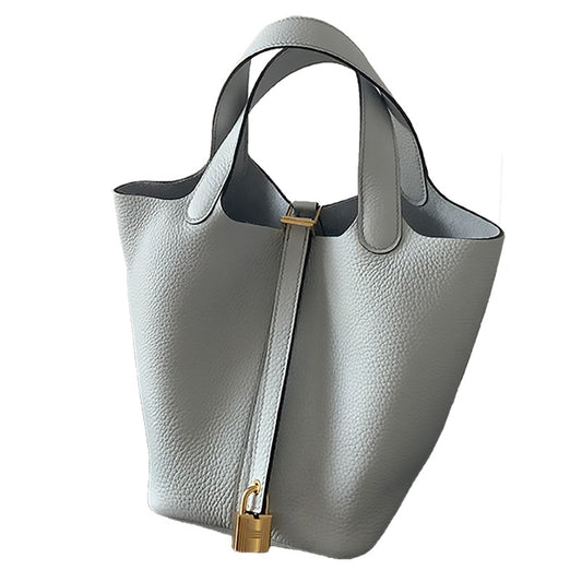 Women's Line Vegetable Basket Genuine Leather Litchi Pattern Handbags