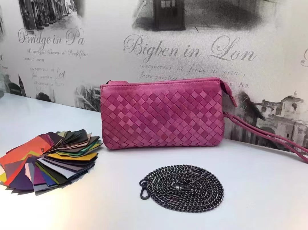 Women's Genuine Leather Trendy Handmade Woven Clutch Handbags