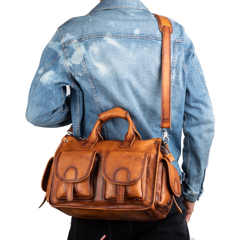 Men's Leather For High-grade Retro Large Capacity Men's Shoulder Bags