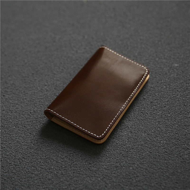Men's Retro Short Handmade First Layer Cowhide Leather Bank Card Holder