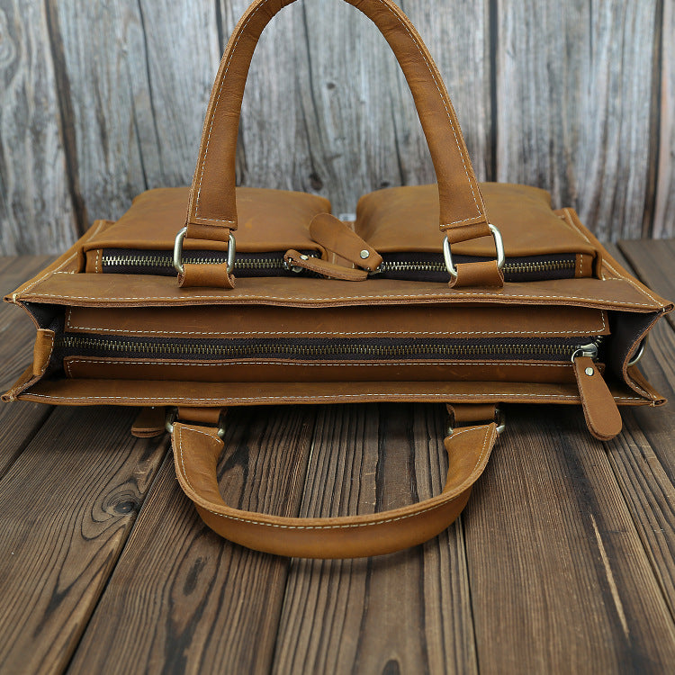 Men's Crazy Horse Leather Large Capacity Genuine Men's Briefcases