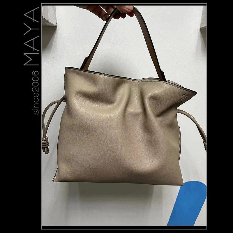 Women's High-grade Lucky Drawstring Mi Soft Leather Bucket Bags