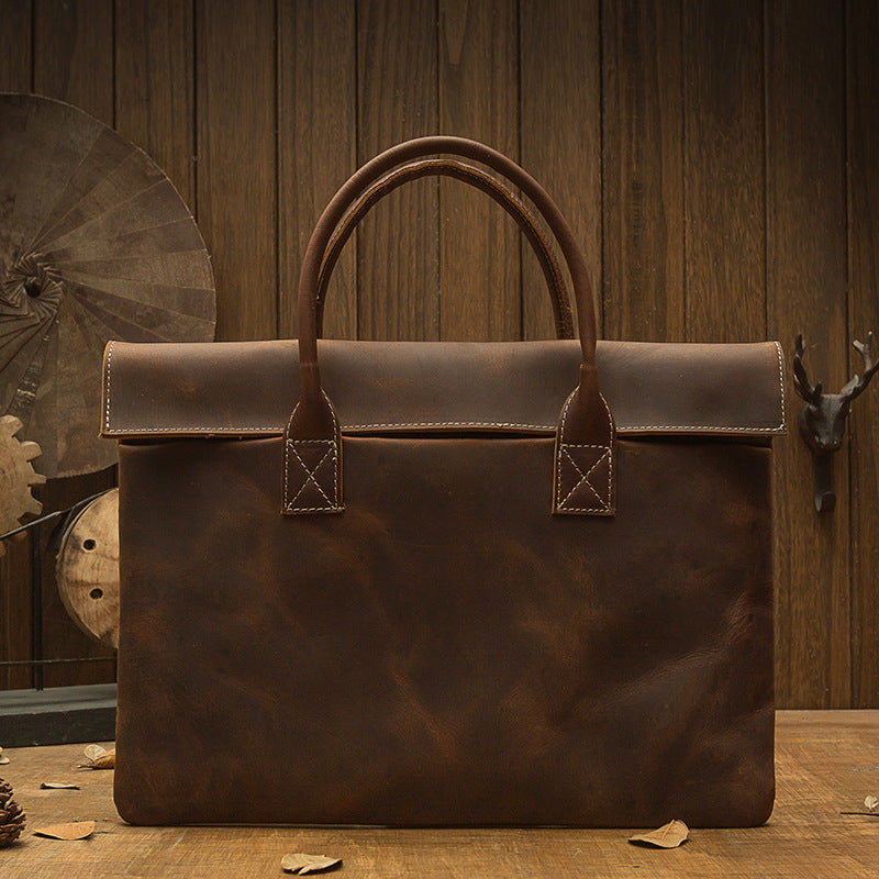 Men's Handmade Genuine Leather Hand-held Business Cow Handbags