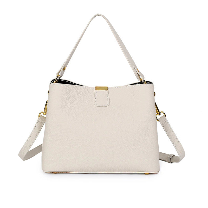 Women's Summer Portable Western Style Fashion Simple Genuine Leather First Bucket Bags
