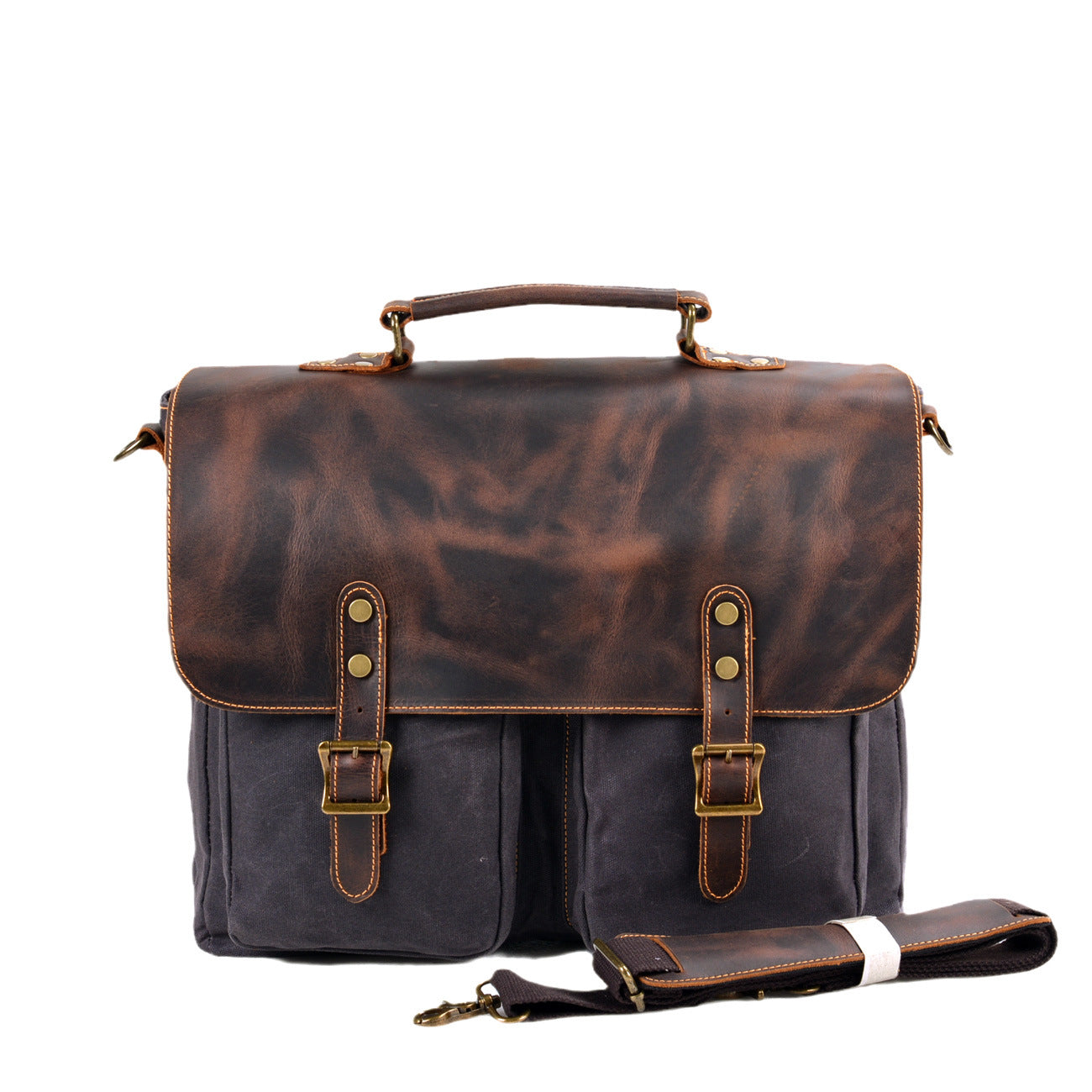 Men's Canvas Stitching Leather Retro Inch Business Men's Briefcases