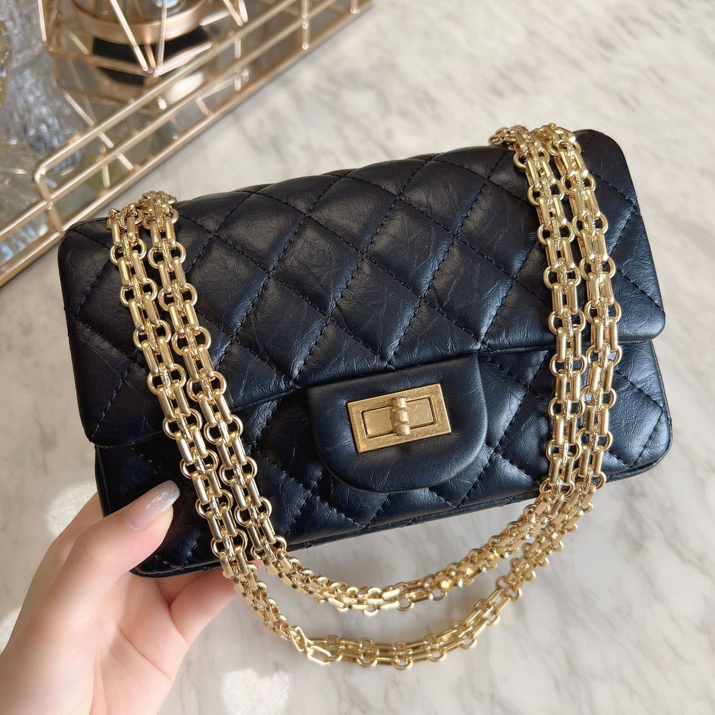 Women's Genuine Leather Rhombus Chain Elephant Pattern First Layer Shoulder Bags
