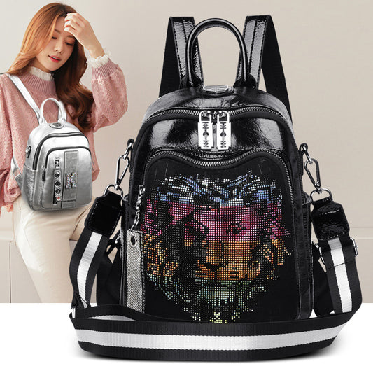 Women's Fashion Korean Style Diamond Letters Soft Backpacks