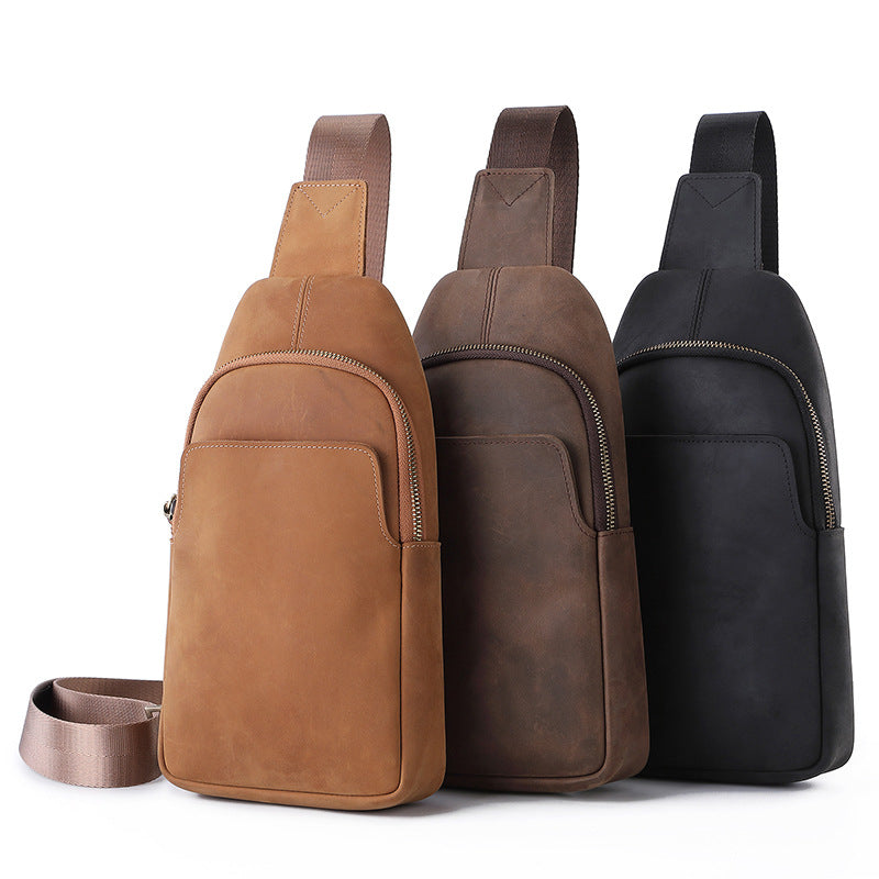 Men's Crazy Horse Leather Vintage Top Layer Men's Chest Bags
