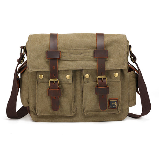 Men's Retro Style Canvas With Crazy Horse Shoulder Bags