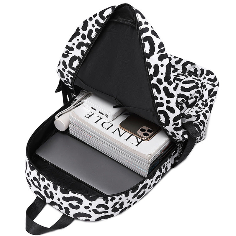 Women's College Leopard Print For Cows Pattern Middle School Students' Schoolbags