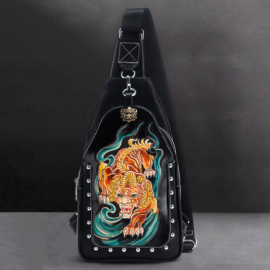 Men's Leatherworker Slanted Leather Large Capacity Fashion Minority Men's Chest Bags