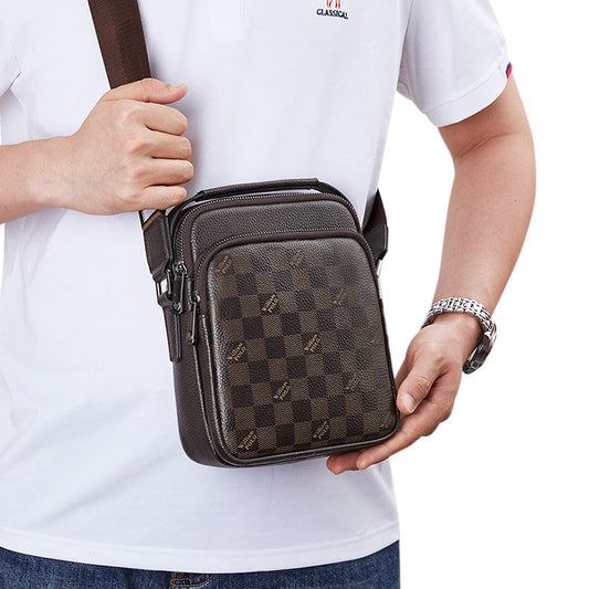 Men's Plaid First Layer Cowhide Business Slanting Men's Messenger Bags