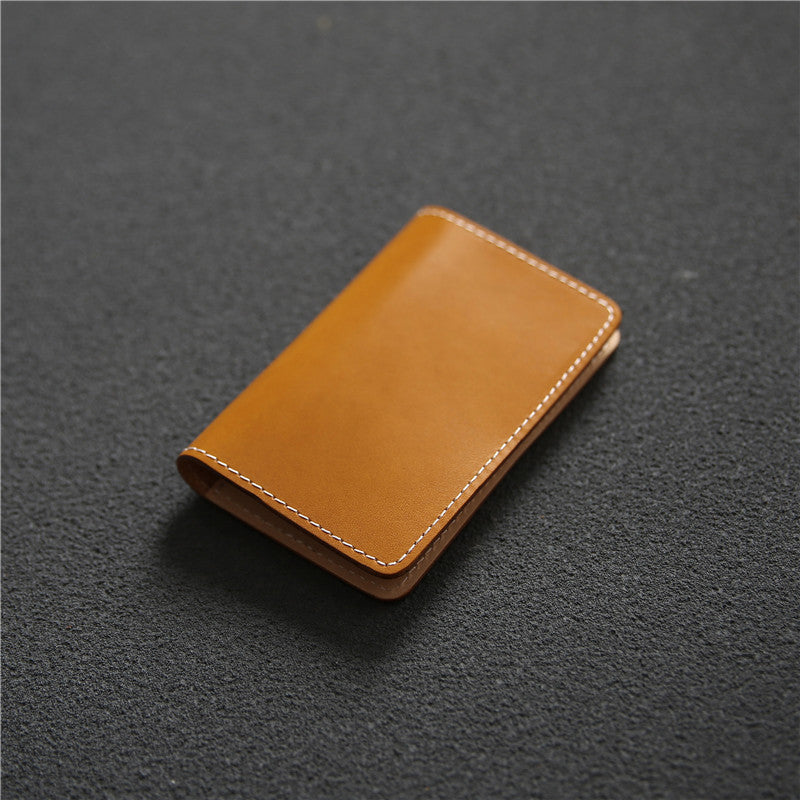Men's Retro Short Handmade First Layer Cowhide Leather Bank Card Holder