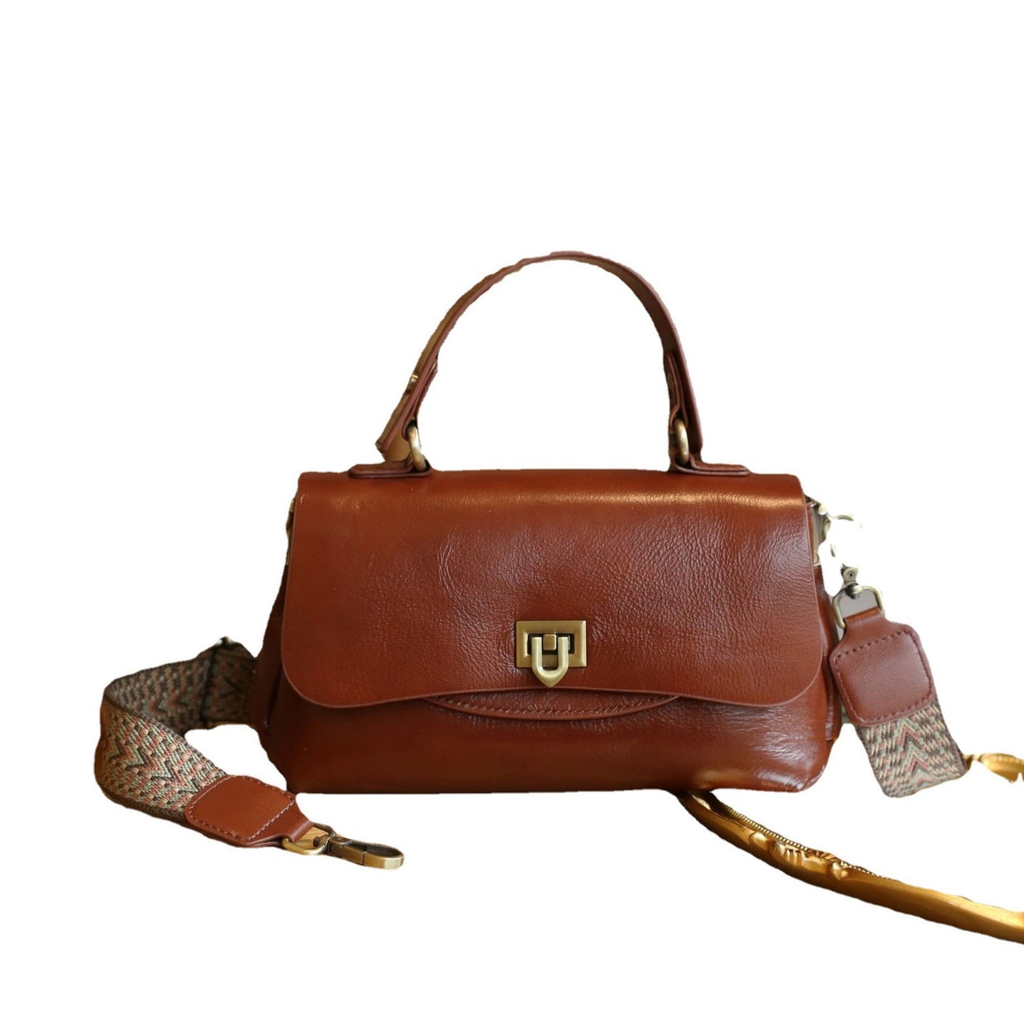 Women's Tanning Leather Single Wide Strap Ribbon Commuter Shoulder Bags