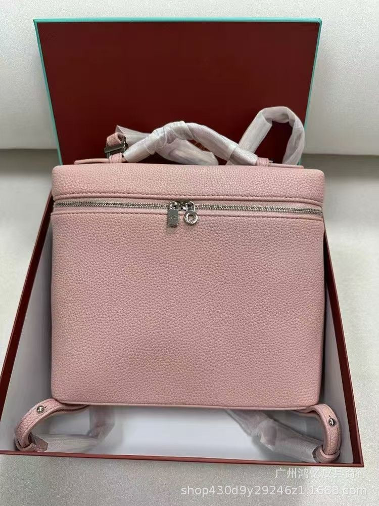 Capacity Genuine Leather Lunch Box Litchi Bucket Bags