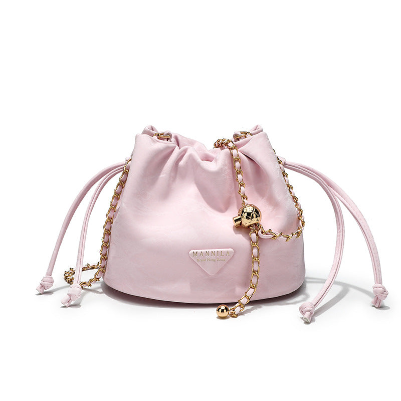 Women's Fashionable Niche Solid Color Portable Pleated Korean Style Bucket Bags