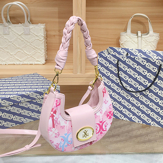 Women's Hand-woven Underarm Fashion Trendy Printed Pink Armpit Bags