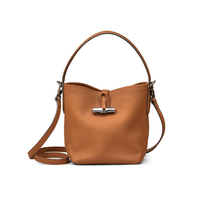 Women's Layer Cowhide Bamboo Niche Senior Family Bucket Bags