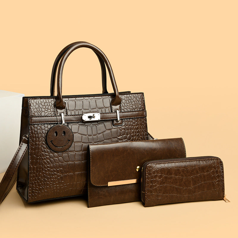 Women's Fashion Portable Three-piece Set Mother Crocodile Shoulder Bags