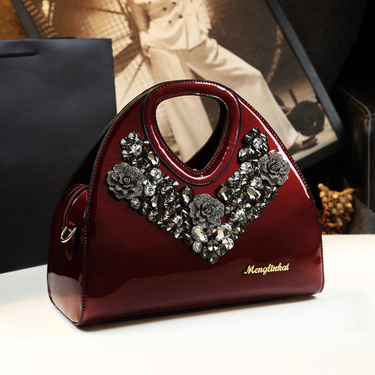 Refined Rhinestone Dumpling Mom Style Patent Handbags
