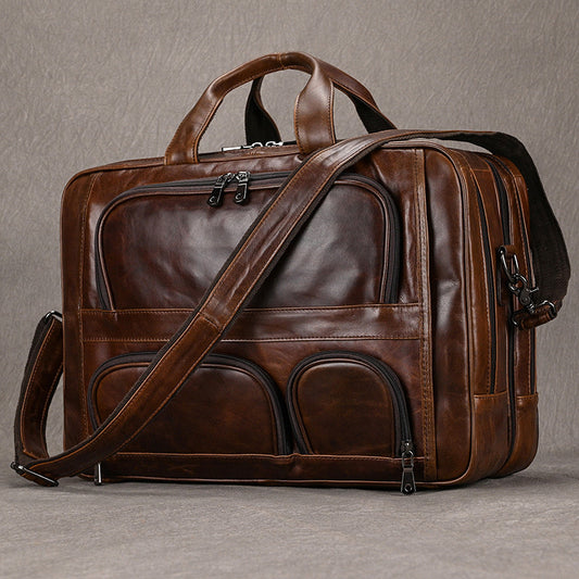 Men's Leather Large Capacity Business Cowhide Inch Men's Briefcases