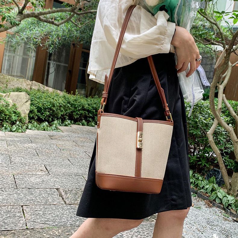 Women's Cowhide Canvas Stitching Summer Underarm Korean Crossbody Bags