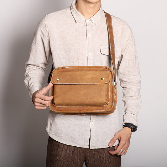 Men's Cowhide Simple Crazy Horse Leather Small Square Bags