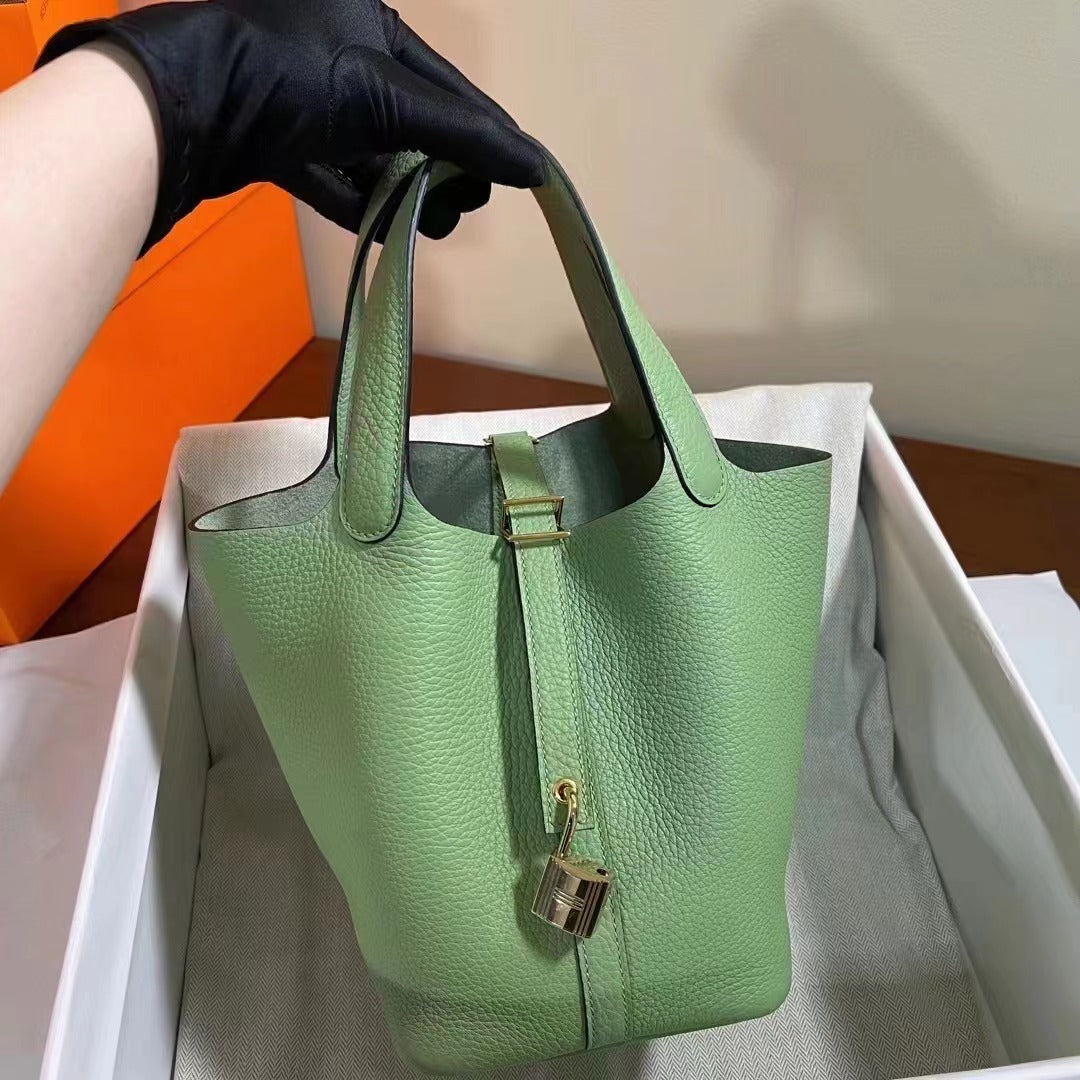 Women's Vegetable Basket Cowhide Handmade Wax Line Handbags