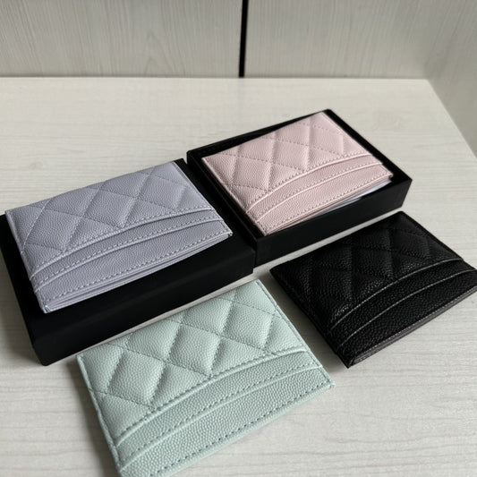 Caviar Pattern Cattlehide Lychee Ball Rhombic Card Holder