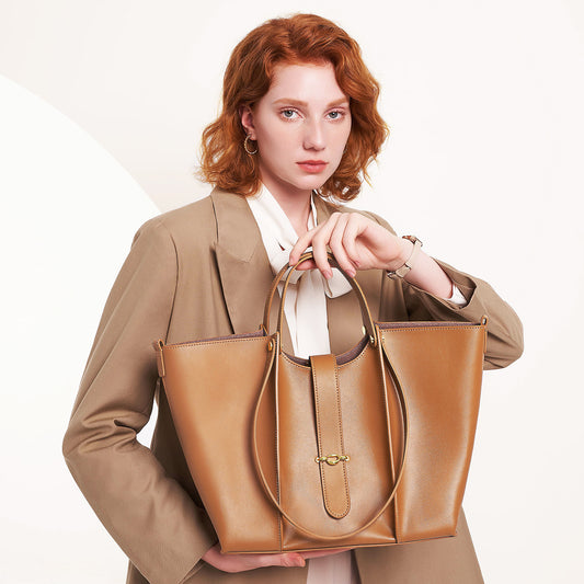 Women's Niche Cowhide Commuter Leather Large Capacity Tote Bags