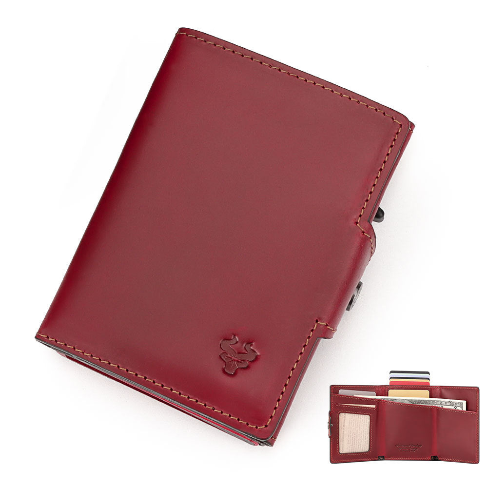 Oil Wax Crazy Horse Leather Pocket Automatic Card Holder