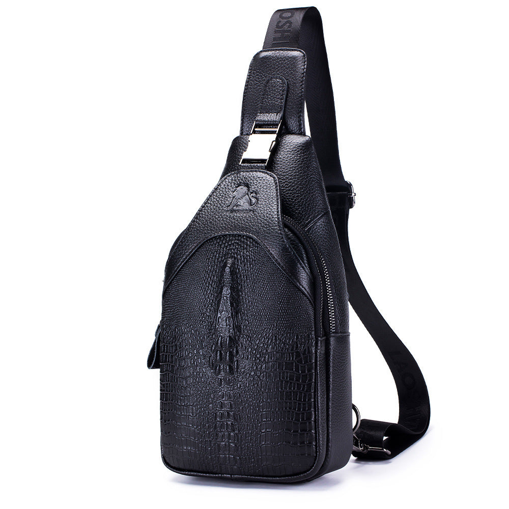 Men's Leather First Layer Cowhide Crocodile Pattern Men's Chest Bags