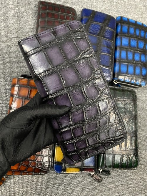 Men's Siamese Crocodile Fish Skin Fashion Trendy Clutch Long Men's Handbags