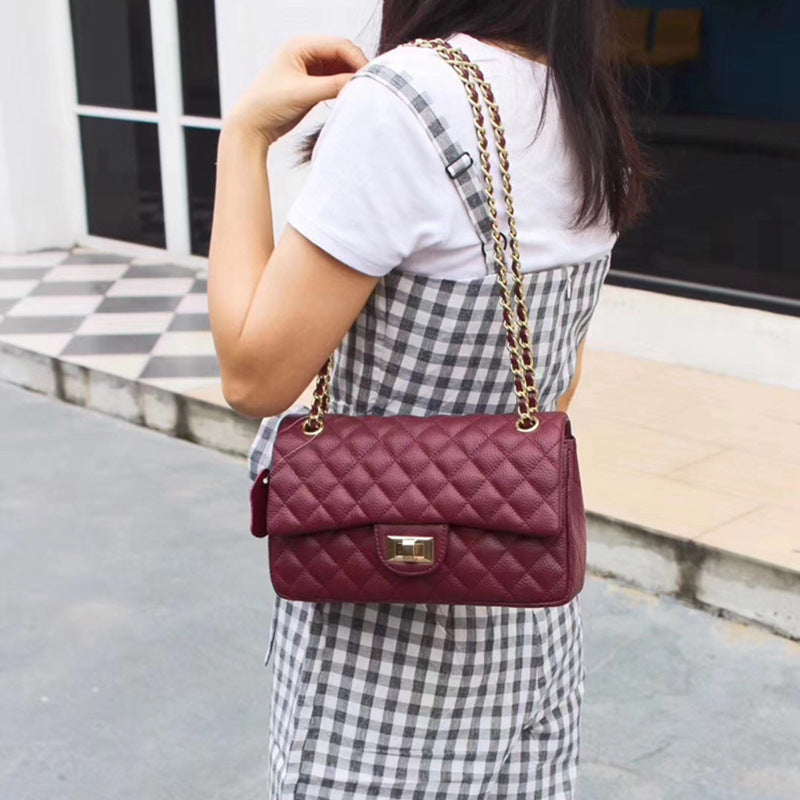 Style Diamond Check Top Layer Cowhide Bags