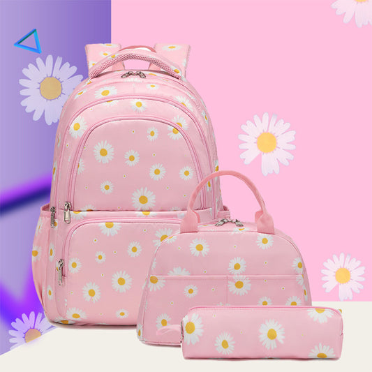 Fresh Daisy Print Primary Female Three-piece Middle School Students' Schoolbags
