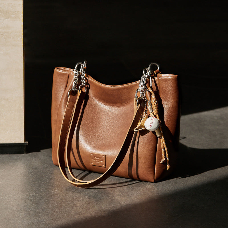High Sense Vegetable Tanning Leather Large Shoulder Bags