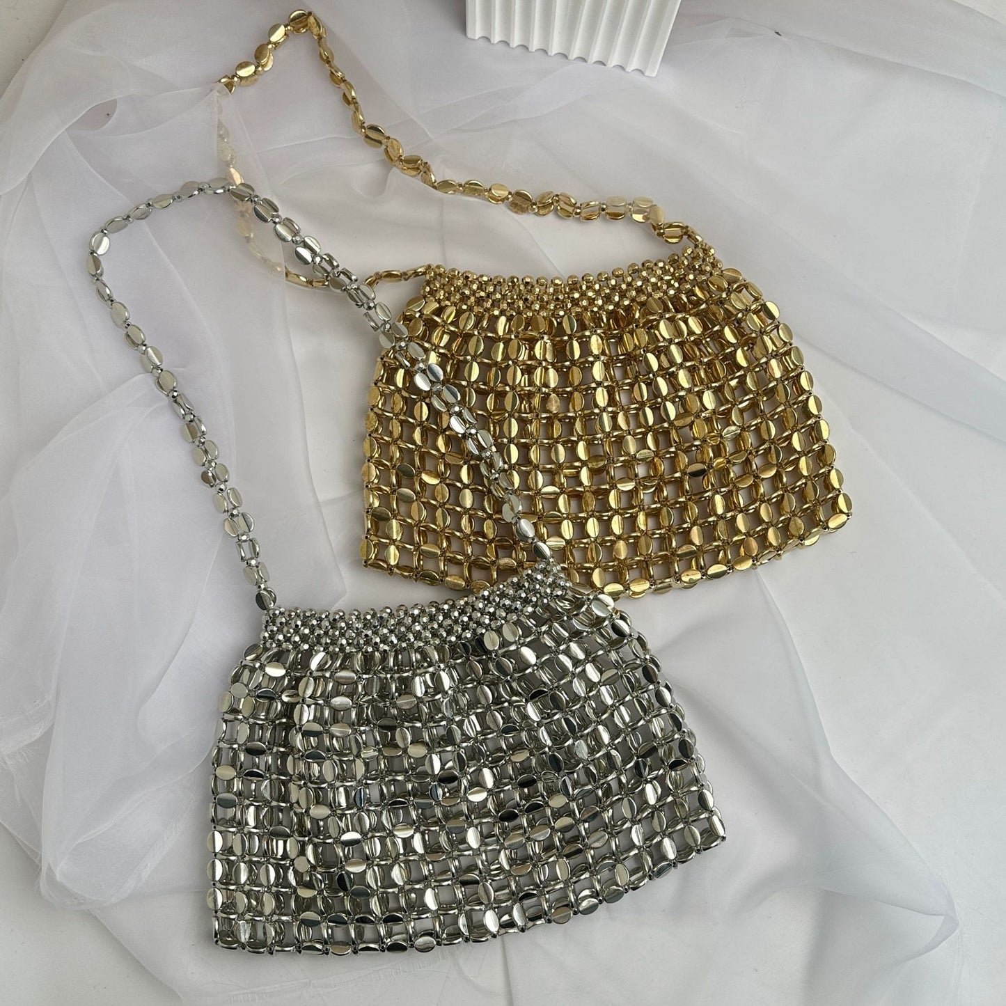 Women's Woven Sier Gold Flat Beads Beaded Armpit Bags
