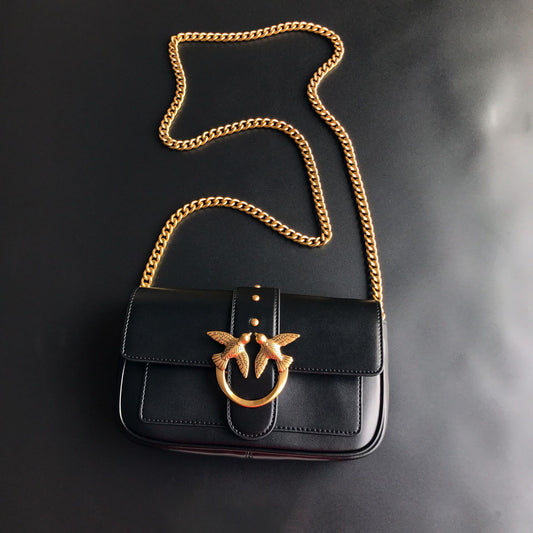 Women's High Quality Leather Rivets Chain Swallow Small Square Bags