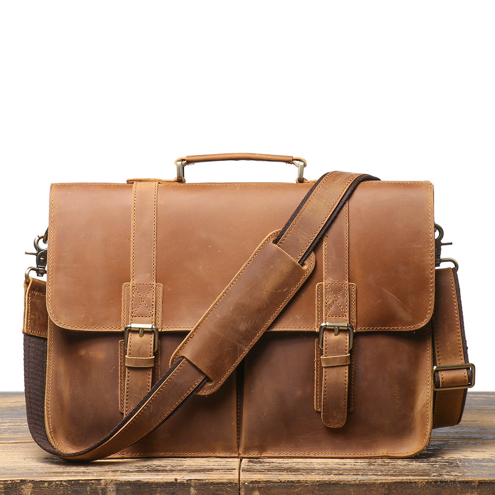 Men's Vintage Crazy Horse Leather Large Capacity Men's Briefcases