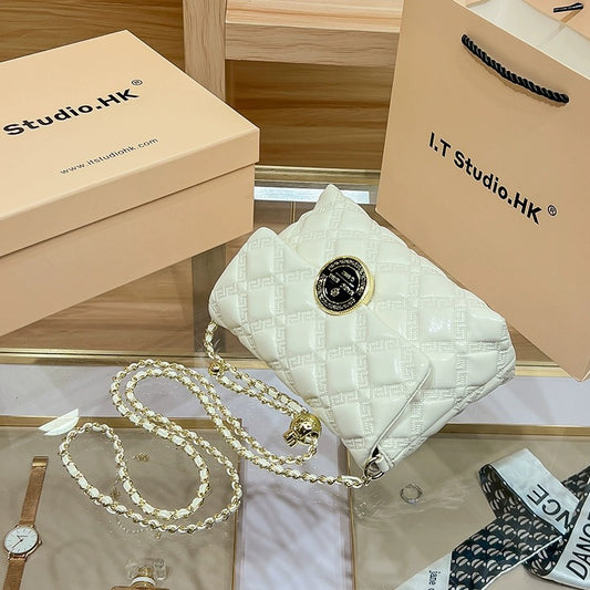 Genuine Leather Golden Ball Diamond Chain Shoulder Bags