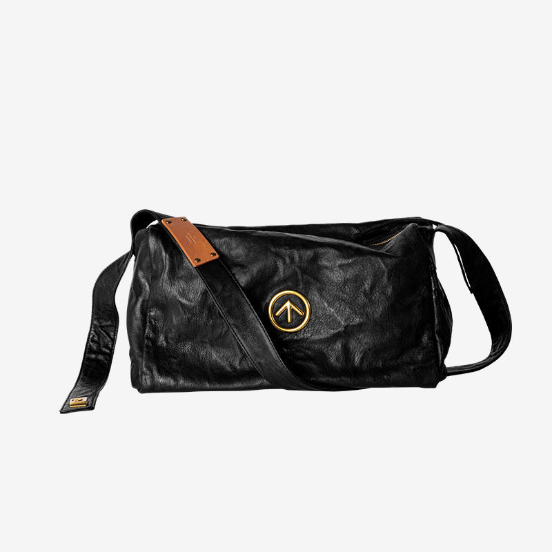 Street Sexless Black Stone Pleated Leather Crossbody Bags