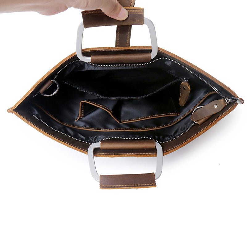 Men's Horse Leather Horizontal Business File Vintage First Men's Handbags