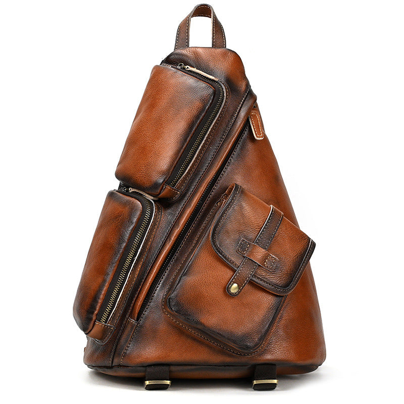 Genuine Leather Retro First Layer Cowhide Men's Chest Bags