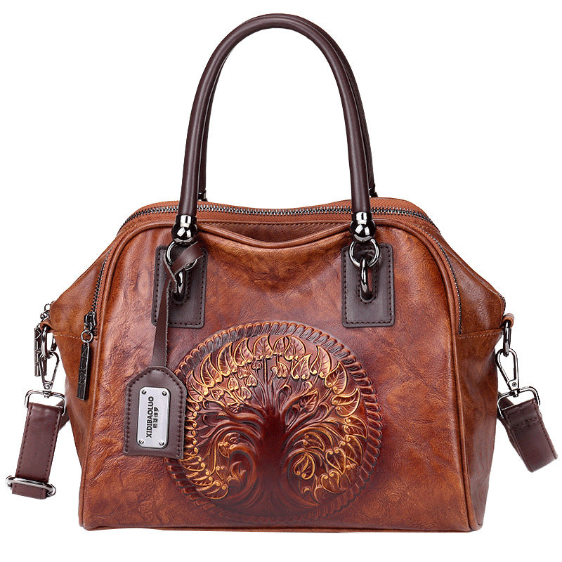 Women's Chinese Style Retro Fashion Embossing Brushed Handbags