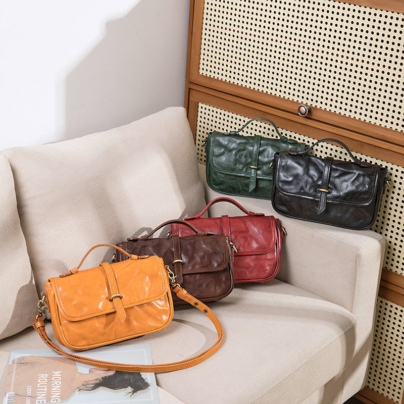 Women's Vegetable Tanned Leather Cowhide One Portable Shoulder Bags