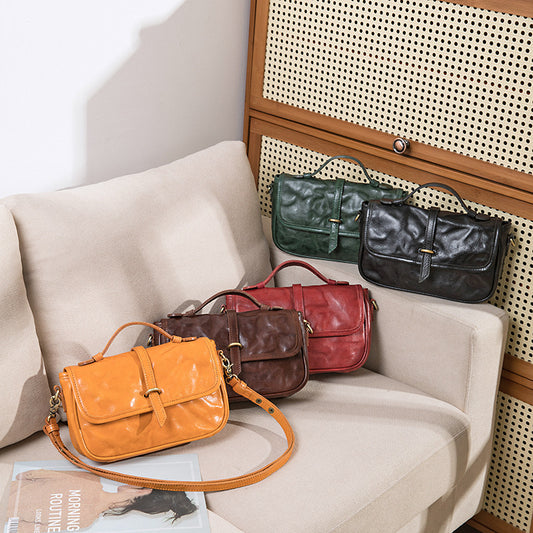 Women's Vegetable Tanned Leather Cowhide One Portable Shoulder Bags