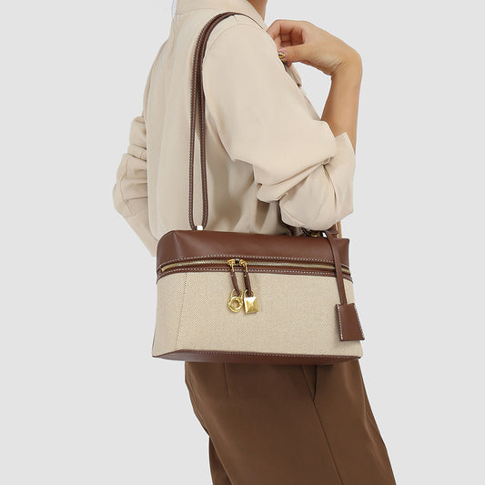 Minimalist Retro Box Lunch Stitching Canvas Shoulder Bags